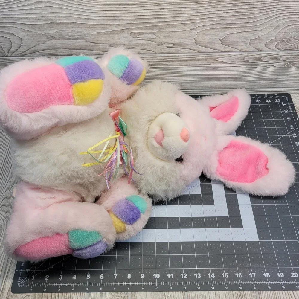 TB Trading Pink Easter Bunny Plush Stuffed Animal Long Hair Pastel Rainbow‎ Paws